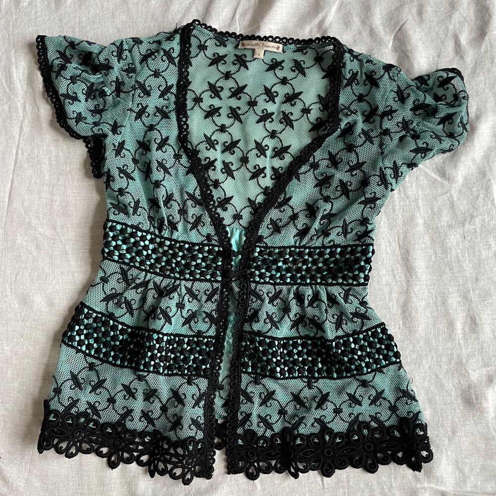 Nanette Lepore - Embroidered Top - Blue and Black - Size 0